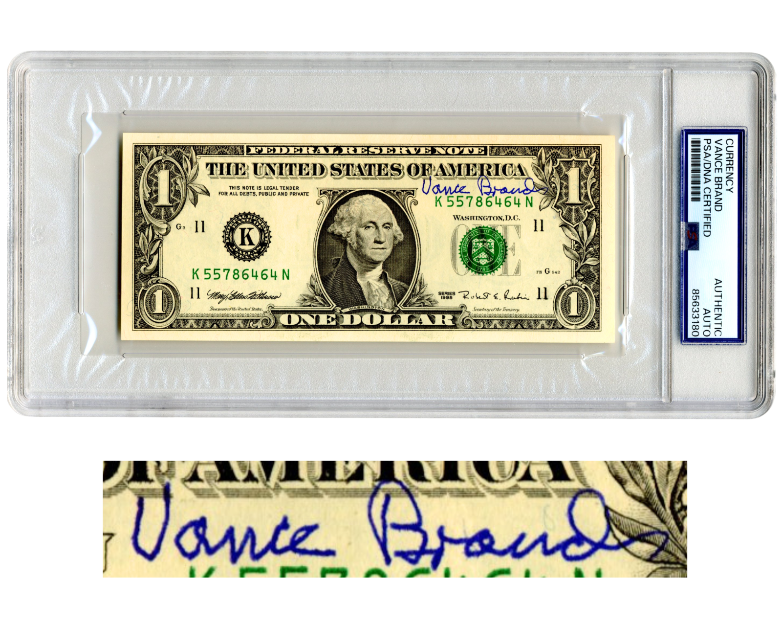 Apollo-Soyuz Astronaut Vance Brand Signed Currency $1 Dollar Bill PSA Auto