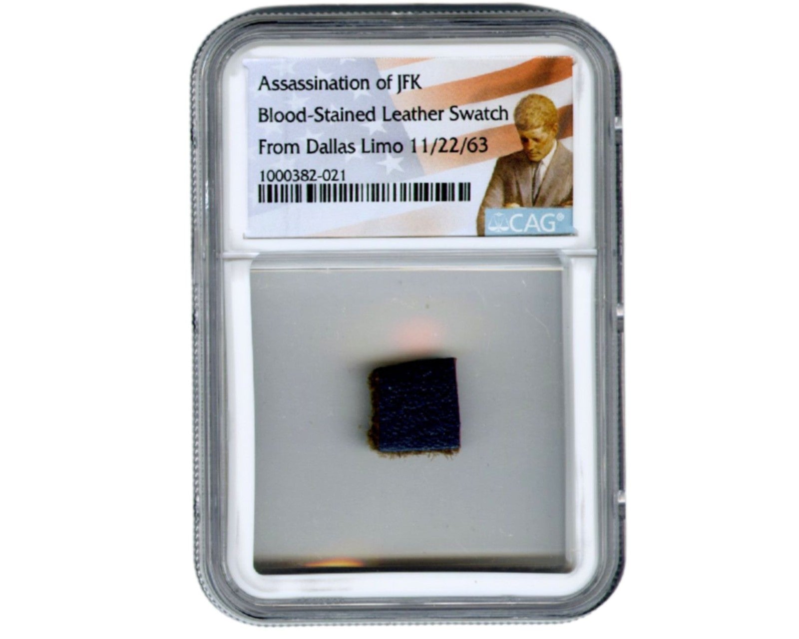 John F. Kennedy Blood-Stained Leather Swatch from Dallas Limo. CAG Encapsulated