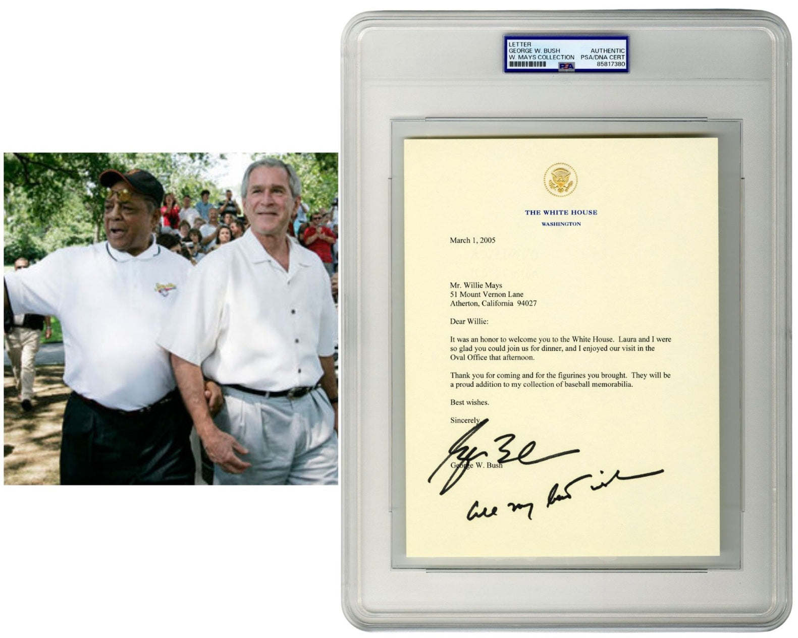 President George W. Bush Signed White House Letter to Willie Mays PSA Auto