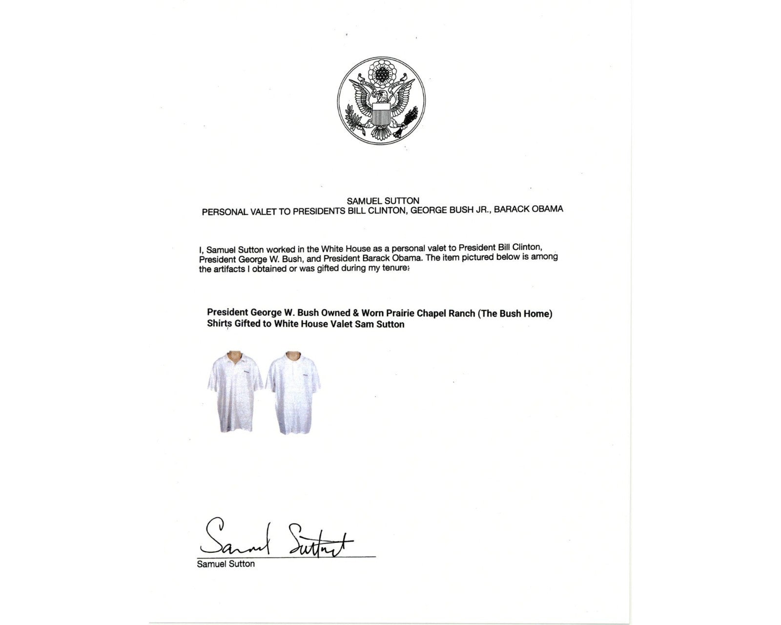 President George W. Bush Display with Shirt Swatch and Signature! Ex. W.H. Valet