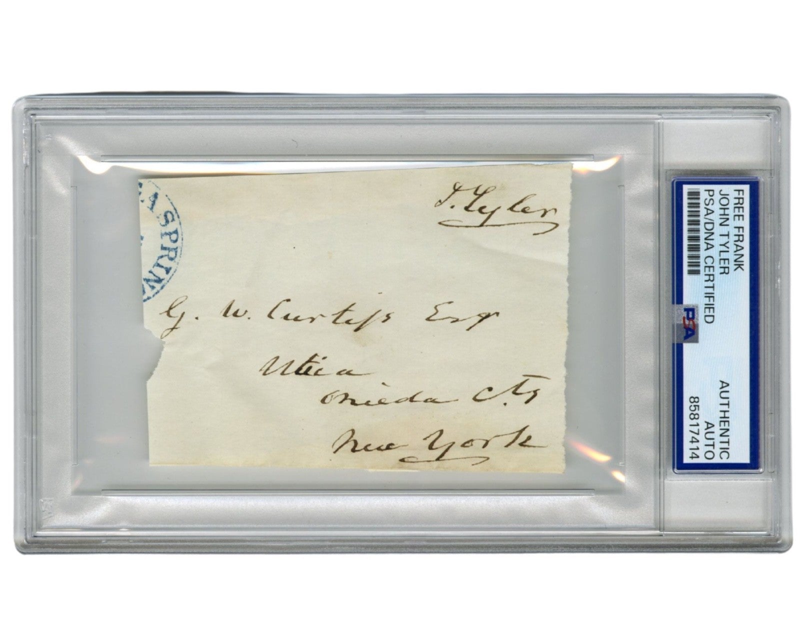 President John Tyler Signed Free Frank to New York! PSA Auto
