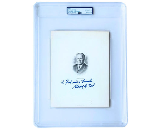 President Gerald Ford Signed Engraving "A Ford not a Lincoln" PSA Gem Mint 10