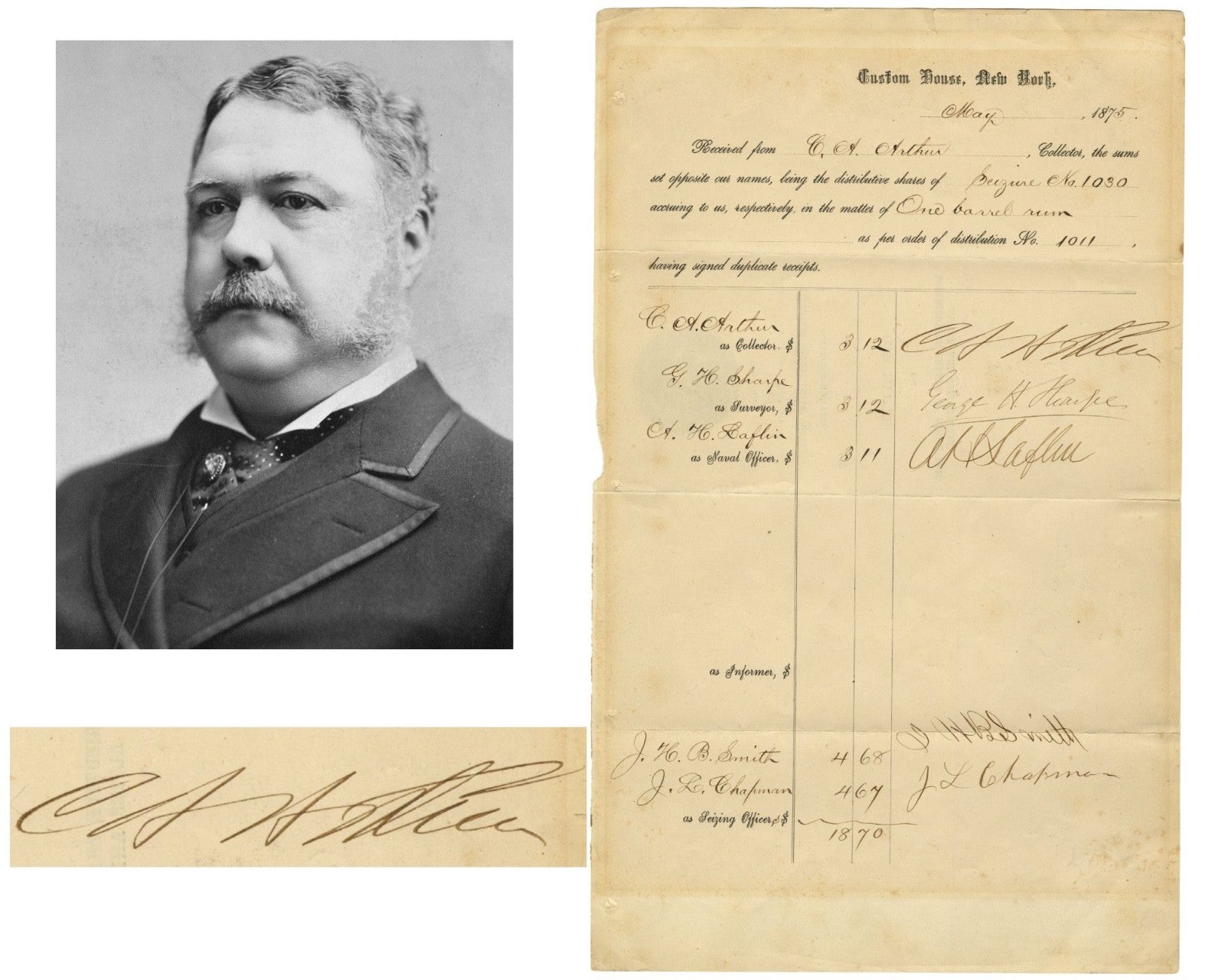 President Chester Arthur Signed NY Customs Document PSA/DNA Auto