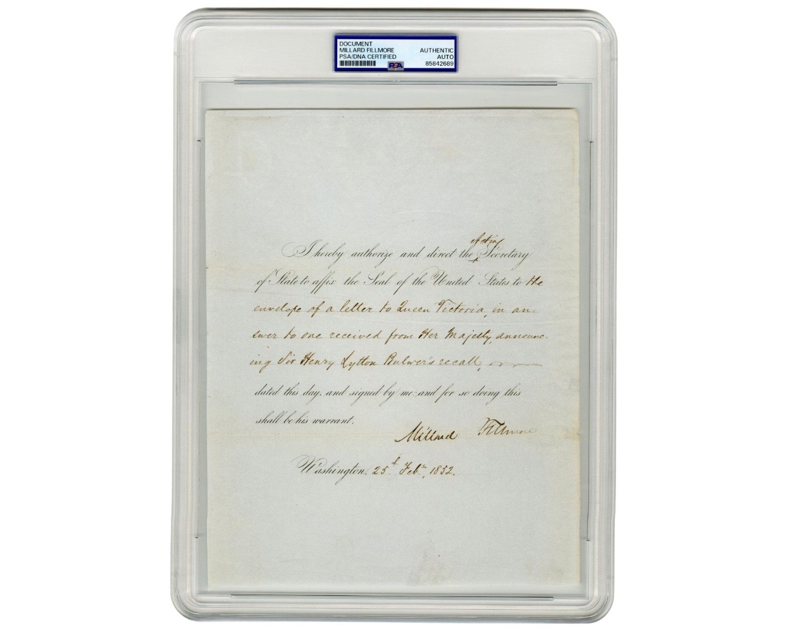 President M. Fillmore Writes Queen Victoria After Easing Tensions w/ Britain PSA