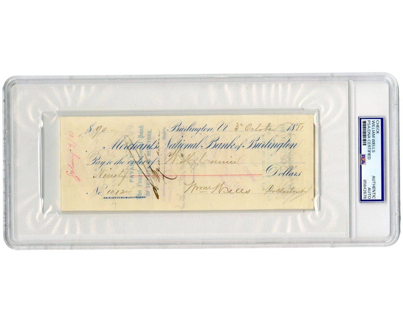 Civil War General William Wells Signed Check Medal of Honor at Gettysburg! PSA