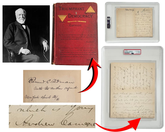 Andrew Carnegie Sends Inscribed Presentation Copy Book w/ Signed Letter PSA Auto
