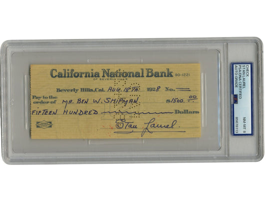 Laurel & Hardy Star Stan Laurel Bold Signed Check PSA 8