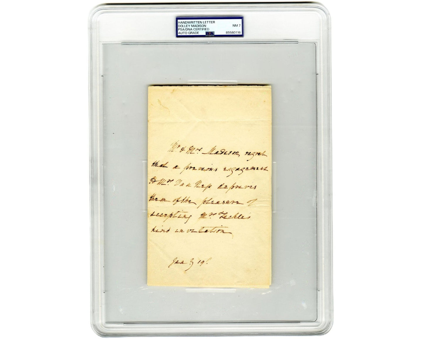 First Lady Dolley Madison Rare Signed Note Declining Invite! PSA/DNA Auto