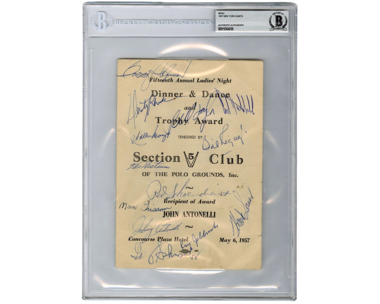 1957 NY Giants w/ Vintage Willie Mays Signature! 13 Total Signatures! BAS Auto