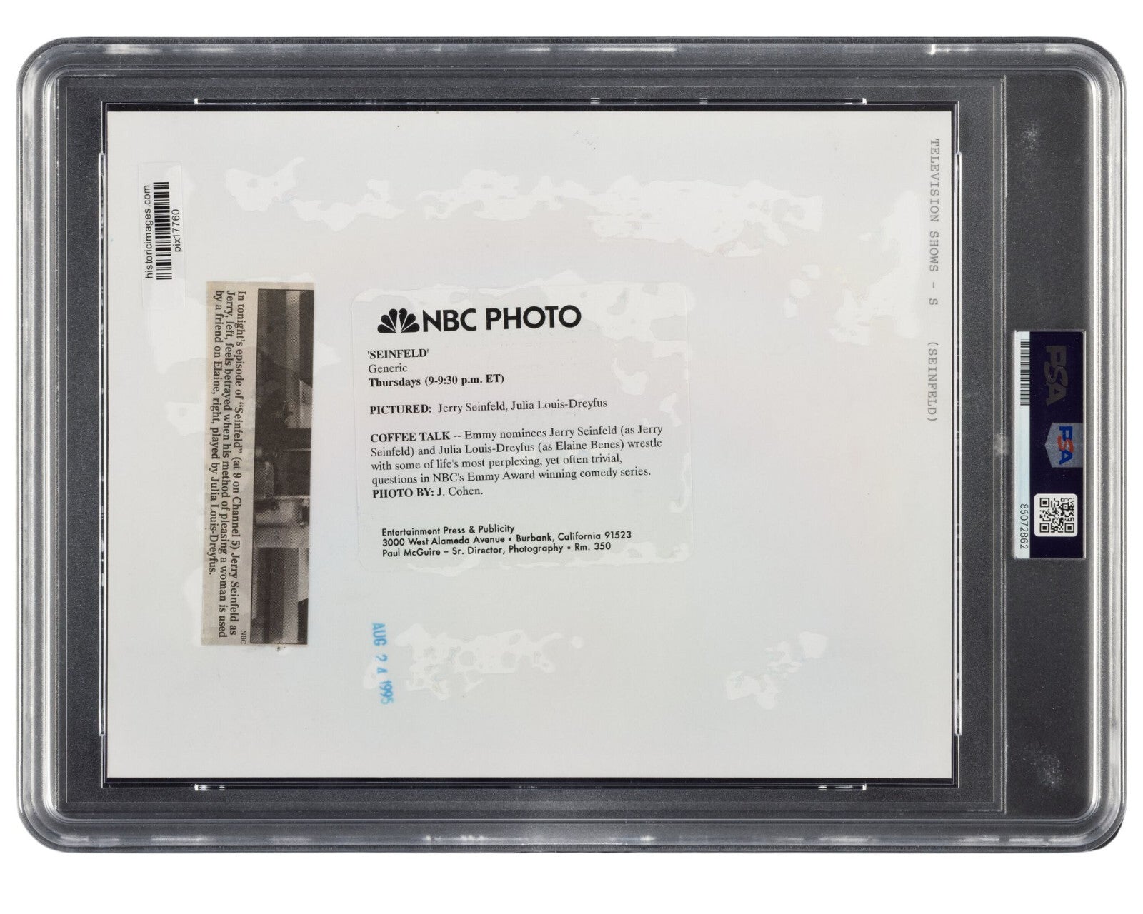 Jerry & Elaine at Monk's 'Seinfeld' PSA Type 1 Original NBC Promo Photograph