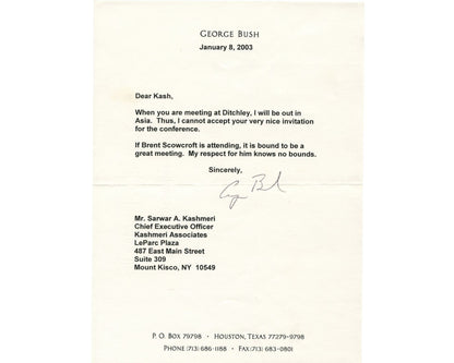 President George H.W. Bush on Scowcroft "respect...no bounds" Signed Letter PSA
