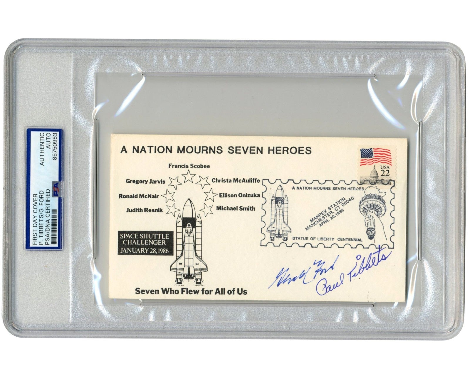 President Gerald Ford & Paul Tibbets Signed Challenger Rememberance Cover PSA