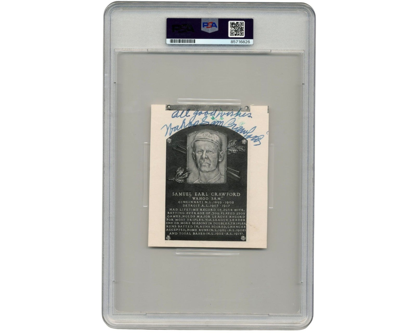 Joe DiMaggio & Sam Crawford Dual-Signed Hall of Fame Plaque Cut PSA Mint 9 Auto