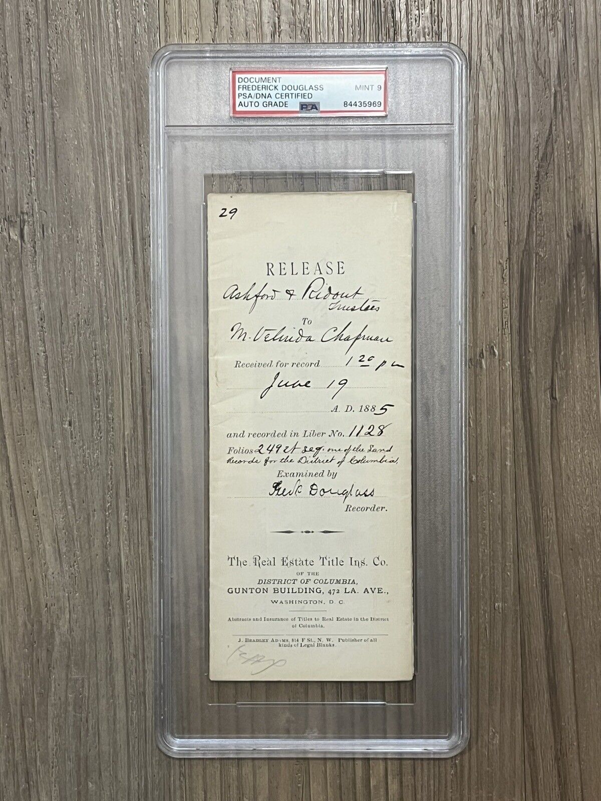 American Abolitionist Frederick Douglass Signed Document PSA Mint 9 Autograph