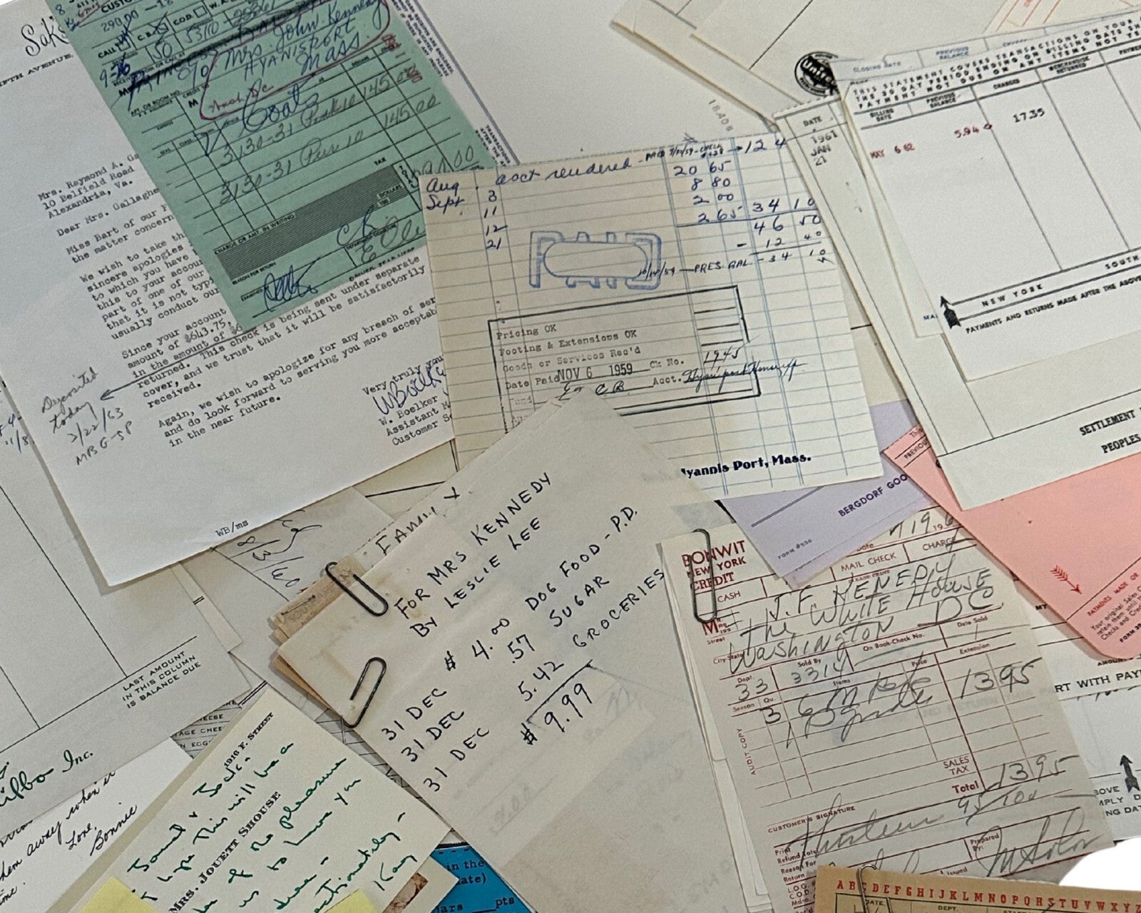 President JOHN & JACKIE KENNEDY Archive of Original Receipts and Ephemera