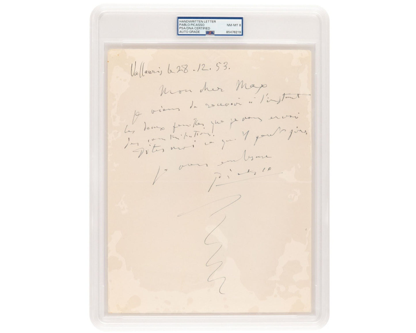 Rare Pablo Picasso Signed Handwritten Letter to his Financial Advisor PSA Auto