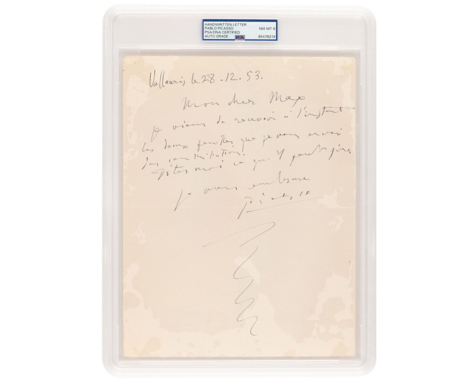 Rare Pablo Picasso Signed Handwritten Letter to his Financial Advisor PSA Auto