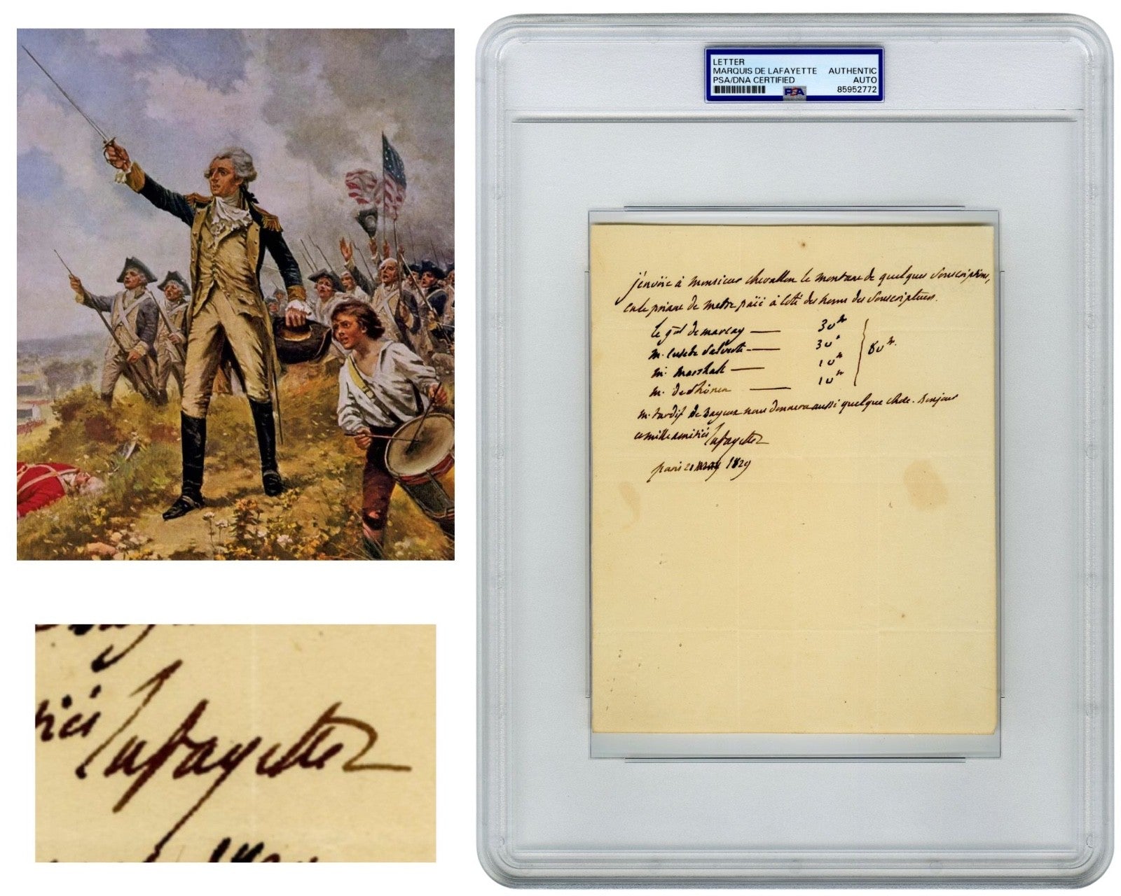 Marquis de Lafayette Signed Document Re: Payments! In French, Boldly Signed PSA