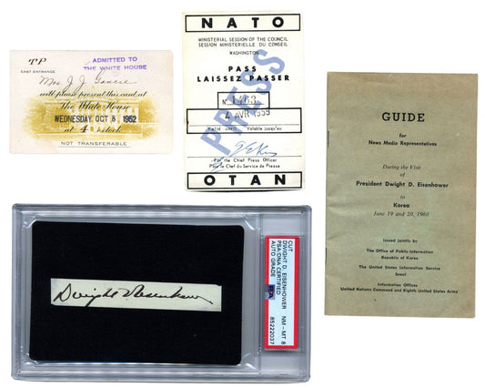 President Dwight Eisenhower PSA 8 Signed Cut & Ephemera Group w/ WH & Nato Pass