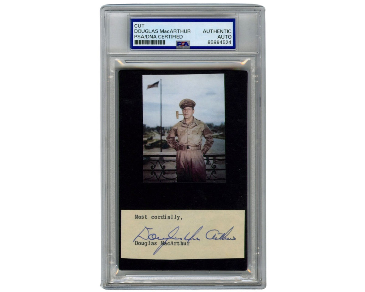 General Douglas MacArthur Signed Display with Iconic Pipe Picture! PSA Auto
