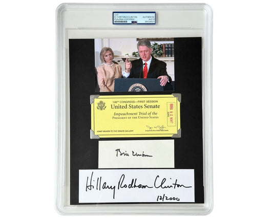 Pres. Bill Clinton & Hillary Clinton Signed Display w/ Impeachment Ticket! PSA