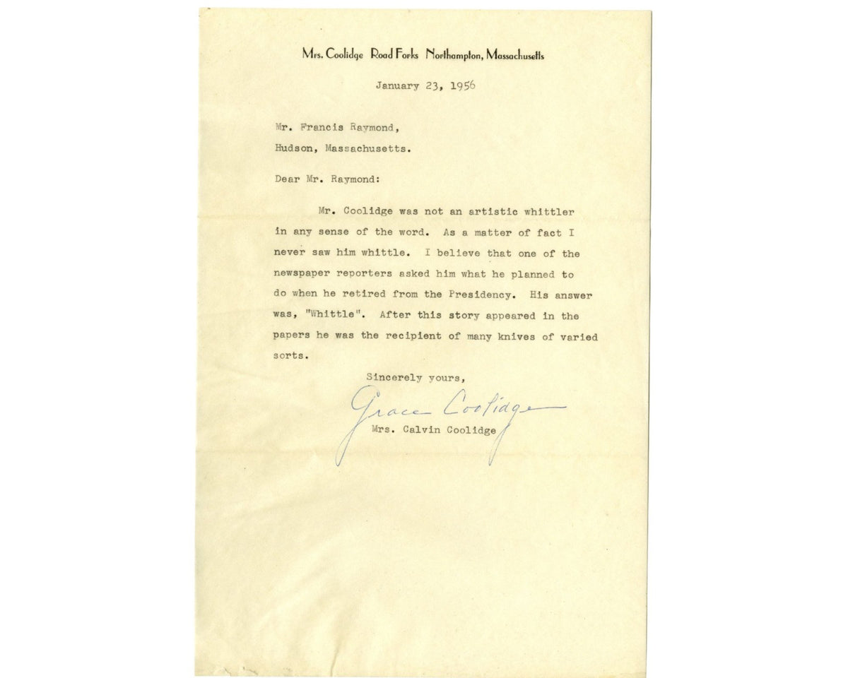 First Lady Grace Coolidge Corrects Story on Calvin! Unique Signed Letter. PSA