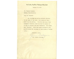 First Lady Grace Coolidge Corrects Story on Calvin! Unique Signed Letter. PSA