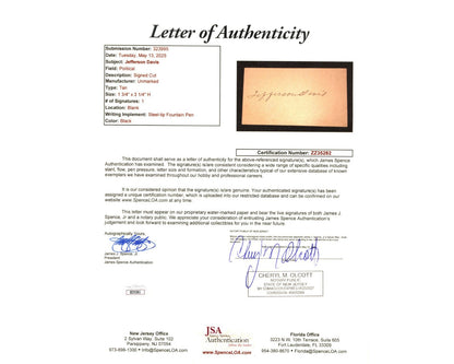 Confederate President JEFFERSON DAVIS Gorgeous Signed Cut JSA LOA Auto