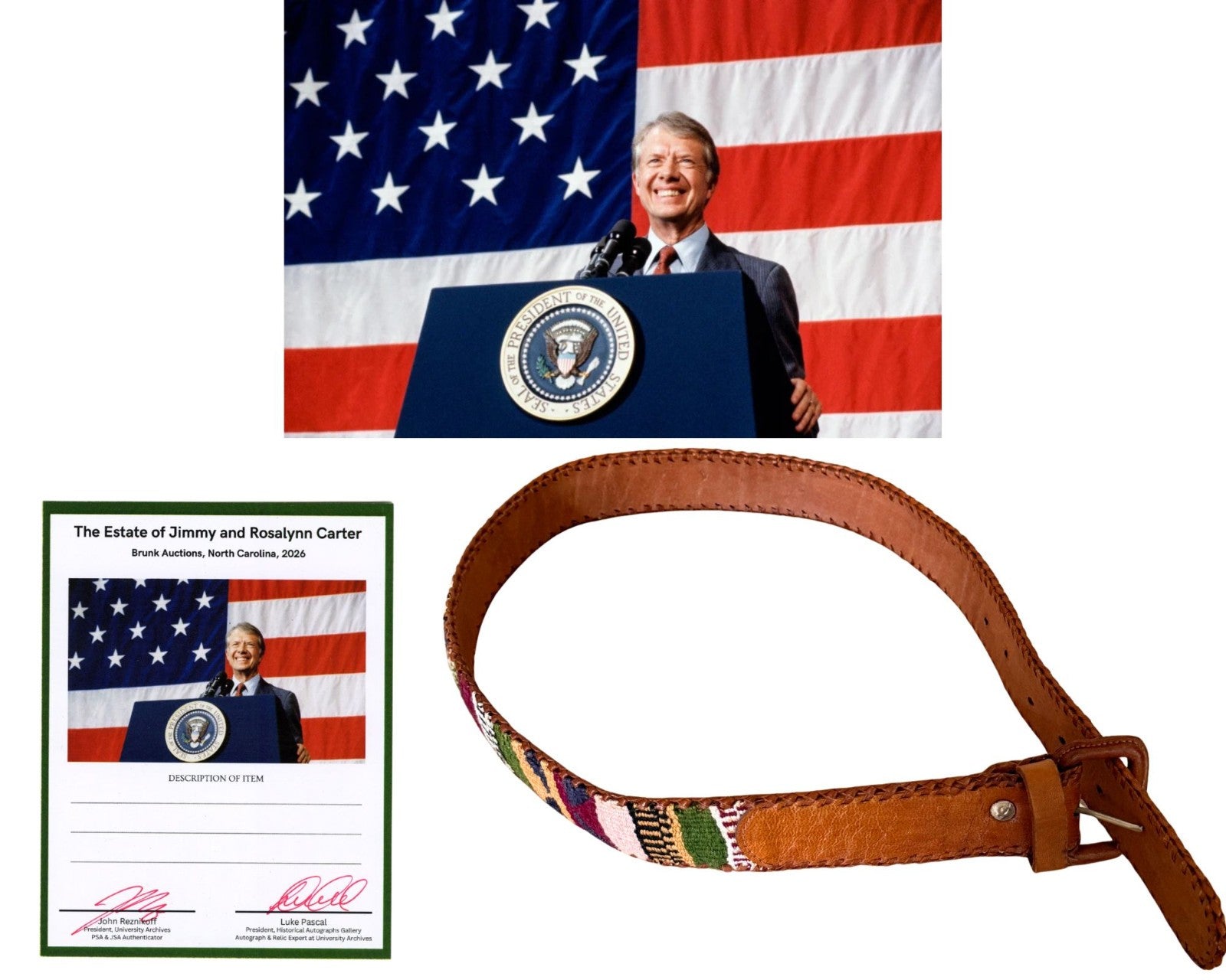 President Jimmy Carter's Owned & Worn Woven Leather Belt Ex. Carter Estate