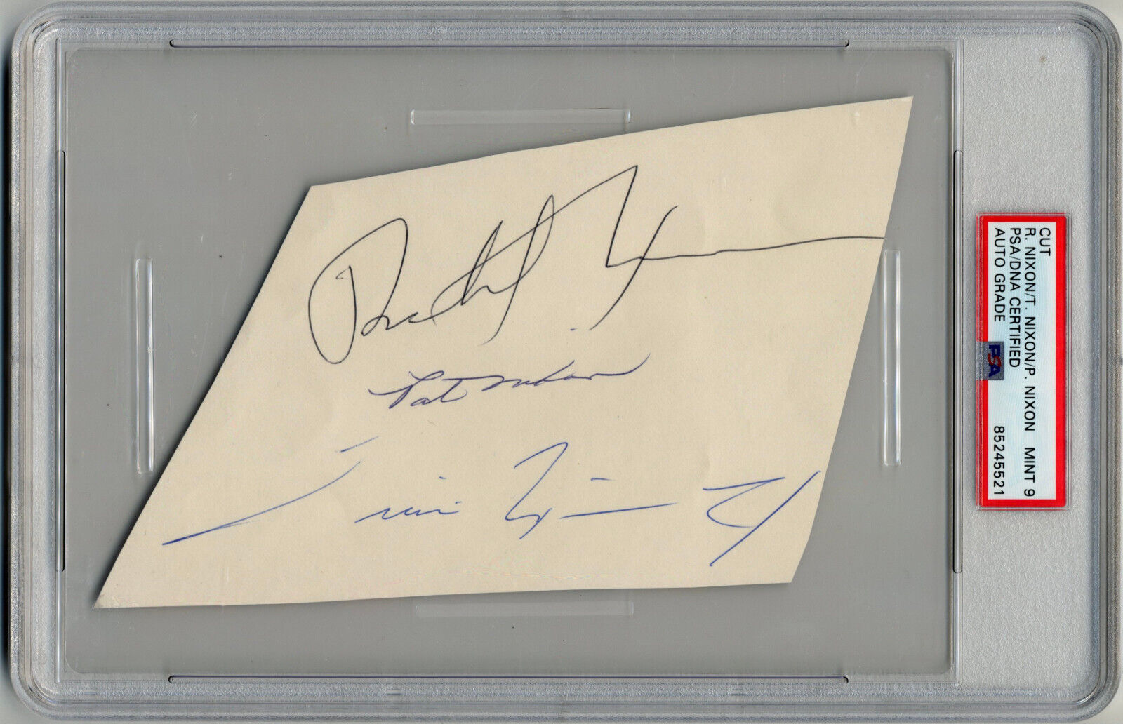 Richard, Pat & Tricia Nixon Signed Cut PSA Mint 9! Very Large Sigs of 1st Family
