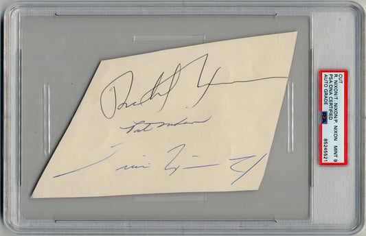 Richard, Pat & Tricia Nixon Signed Cut PSA Mint 9! Very Large Sigs of 1st Family