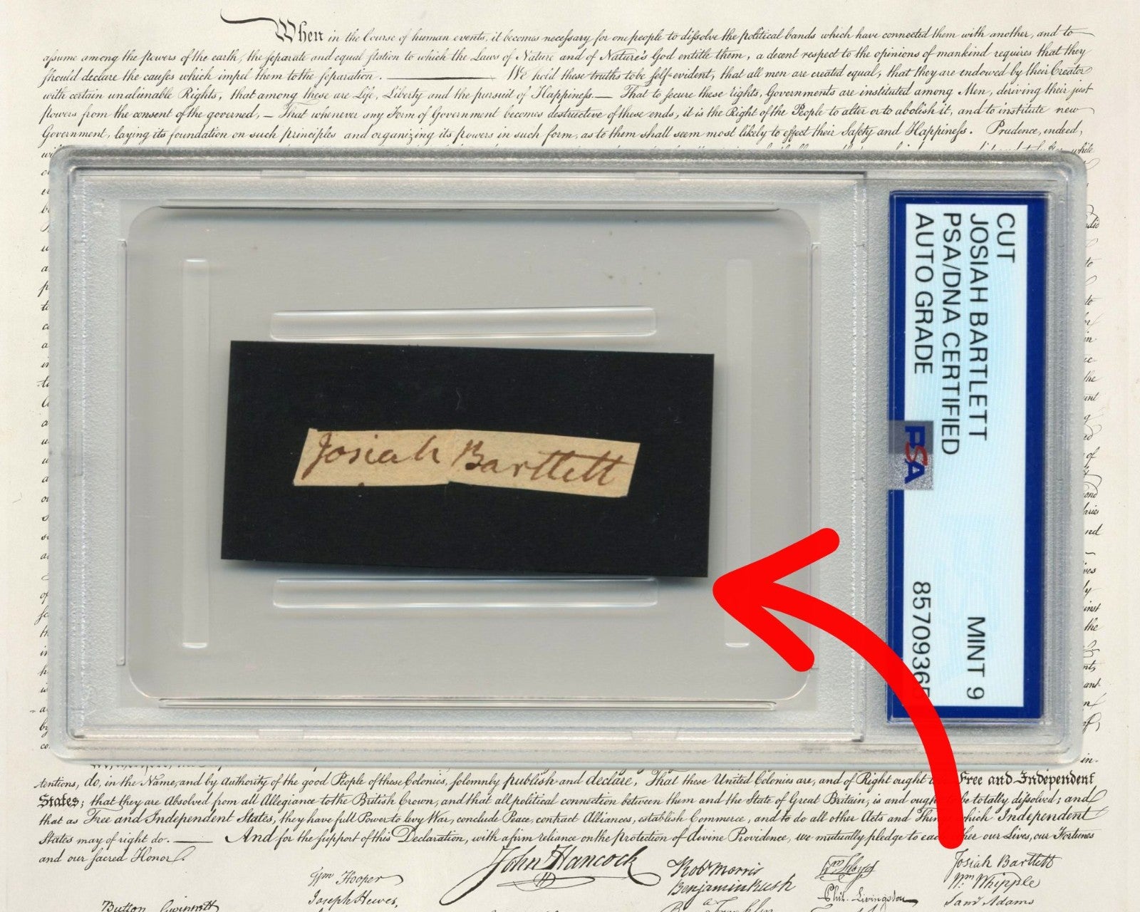 Declaration of Independence Signer Josiah Bartlett PSA Mint 9 Full Name Auto