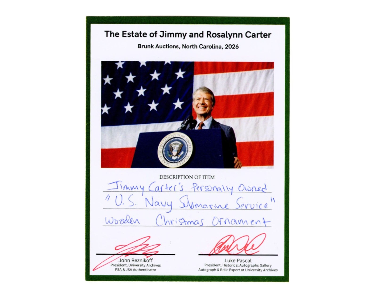 President Jimmy Carter Personally Owned U.S. Navy Ornament Ex. Carter Estate