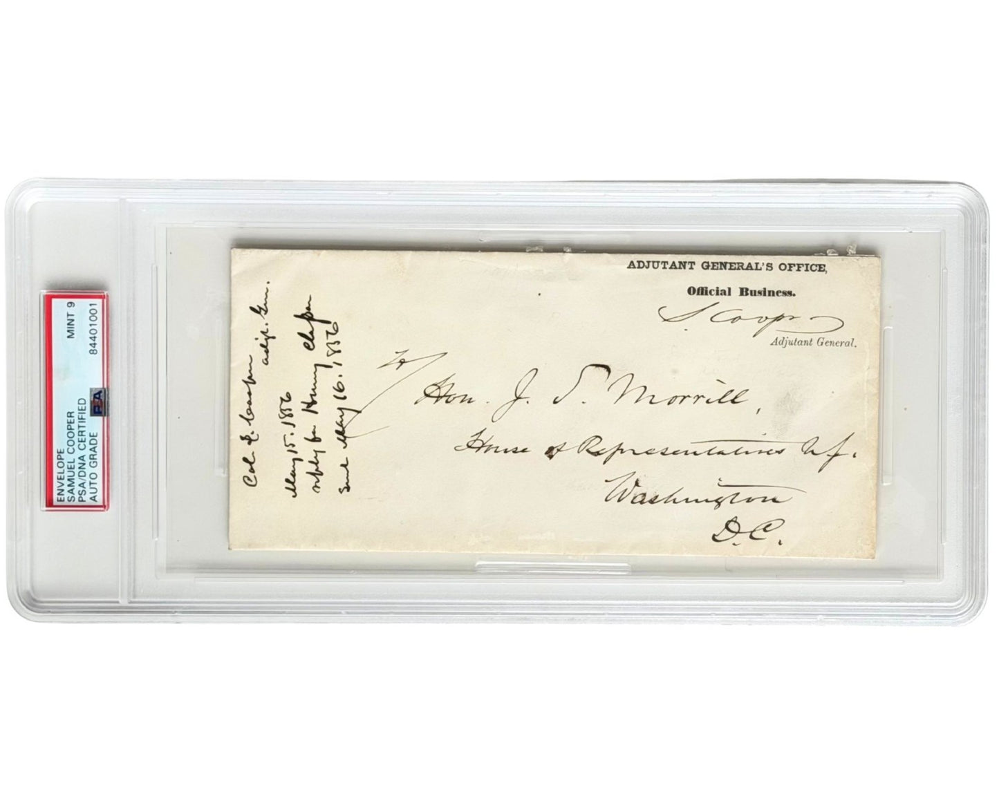 Civil War Key Confederate Adj. General Samuel Cooper Signed Envelope PSA Auto