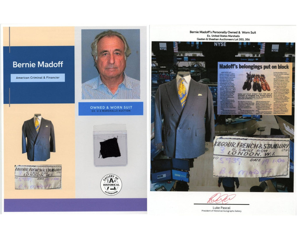 Bernie Madoff Worn & Owned Suit Swatch Ex. U.S. Marshalls Auction