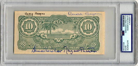 President Ronald & Nancy Reagan Margaret, Denis Thatcher Signed Japan Note PSA