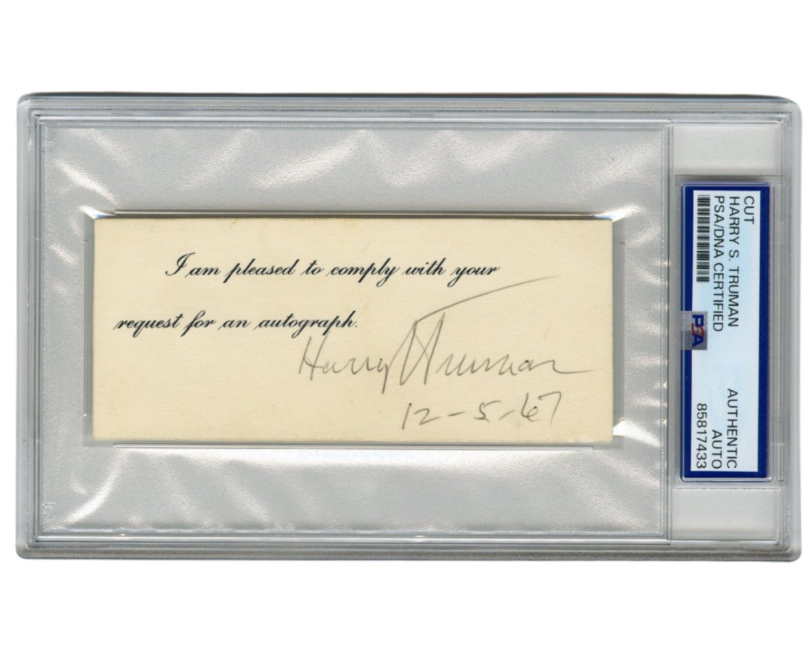 President HARRY TRUMAN Bold Signed Cut Autograph PSA Auto