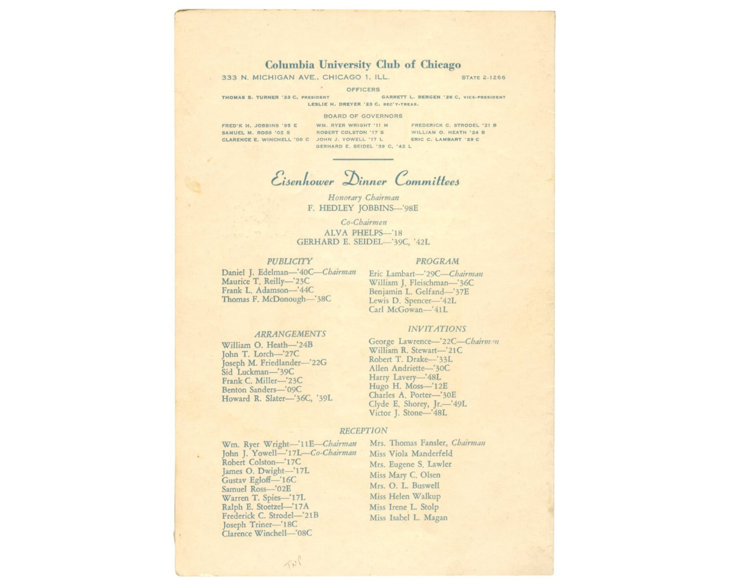 President Dwight Eisenhower Signed Columbia Dinner in Chicago Pamphlet PSA Auto