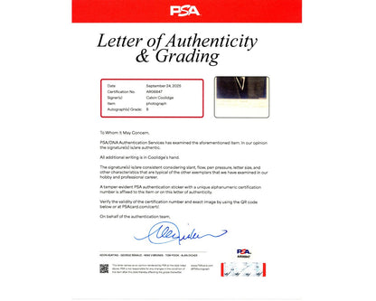 President Calvin Coolidge Signed Harris & Ewing Portrait PSA 8 Auto