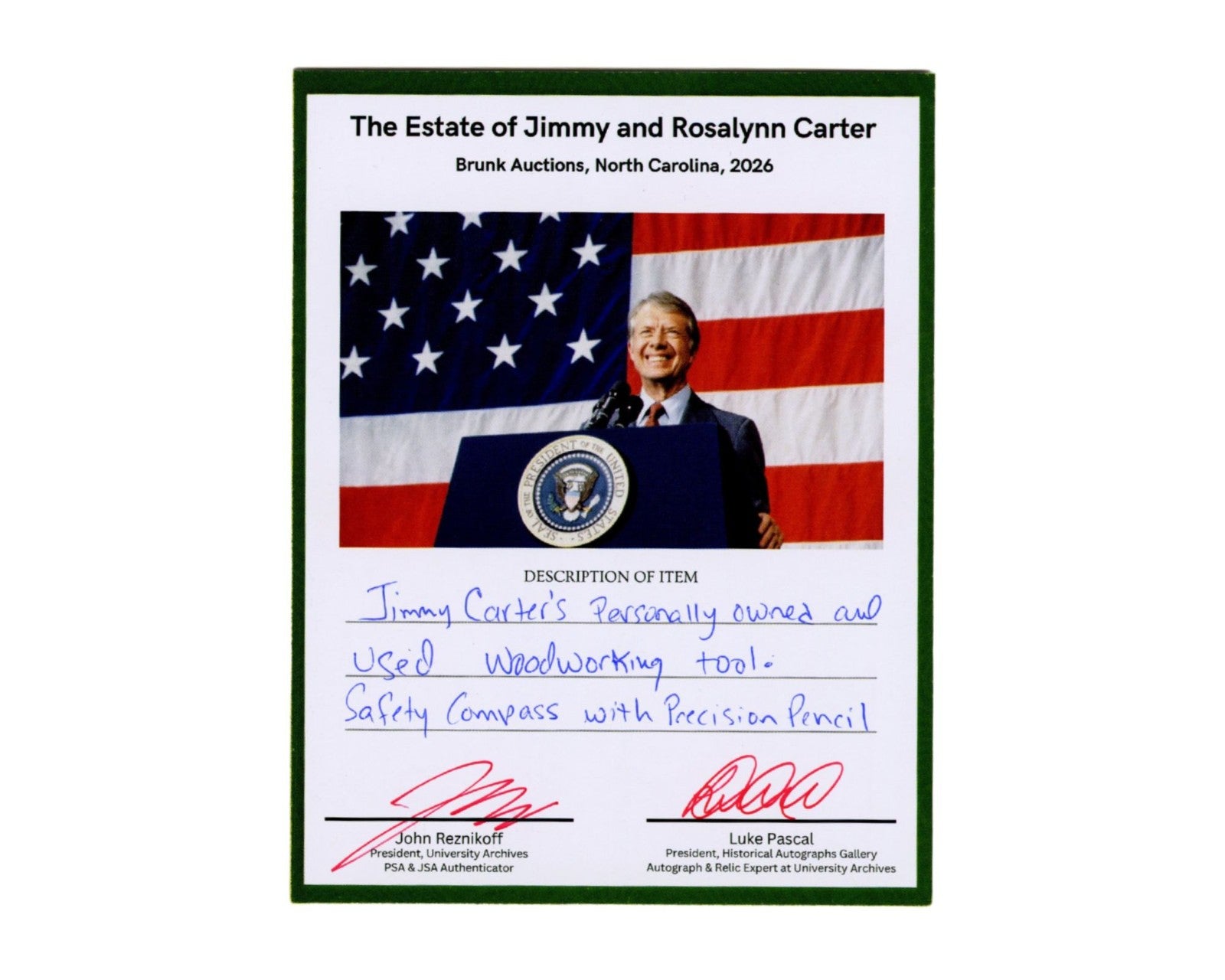 President Jimmy Carter Owned & Used Wood Working Tool Ex. Carter Estate