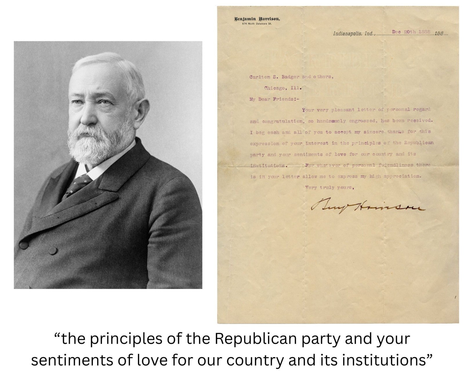 Fantastic Benjamin Harrison Signed Letter as President - Elect PSA Bold Auto!