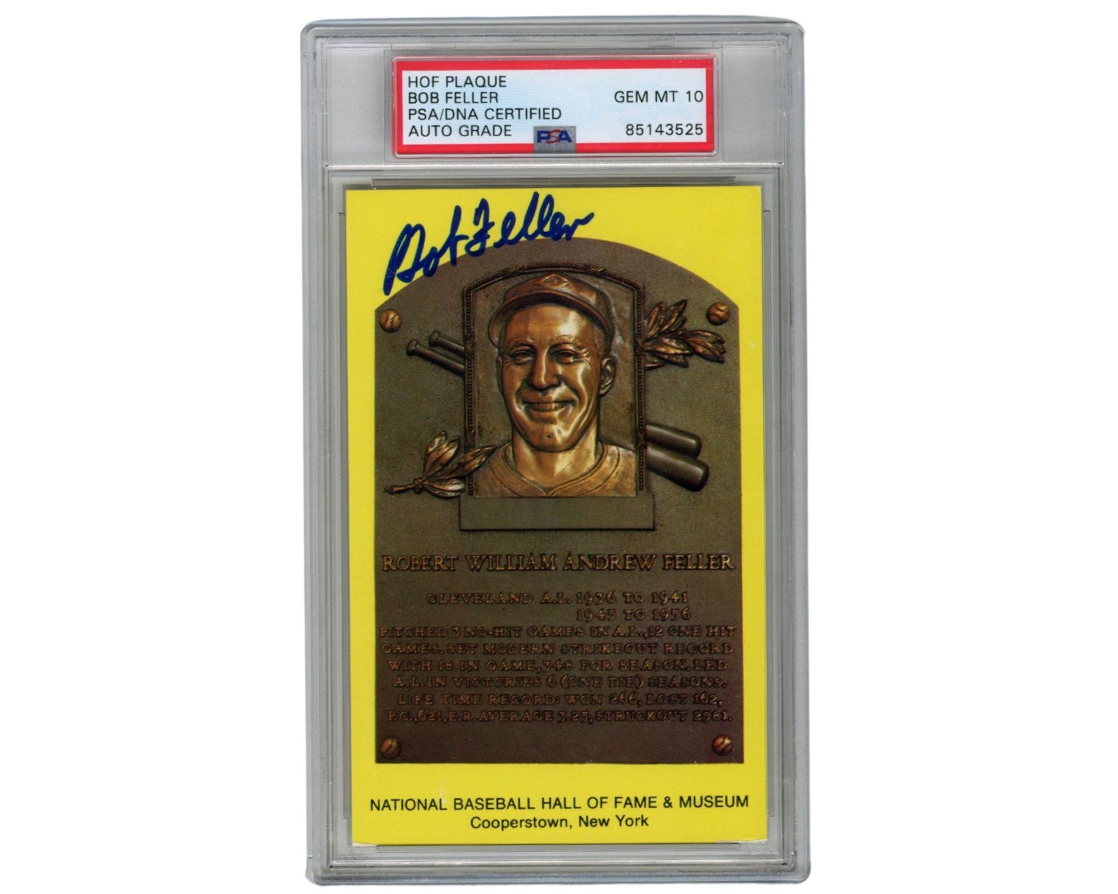 Indians Icon Bob Feller Signed HOF Post Card PSA Gem Mint 10 Auto