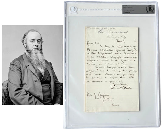 Sec. Of War Edwin Stanton Signed Letter on Service During "Recent Rebellion" BAS