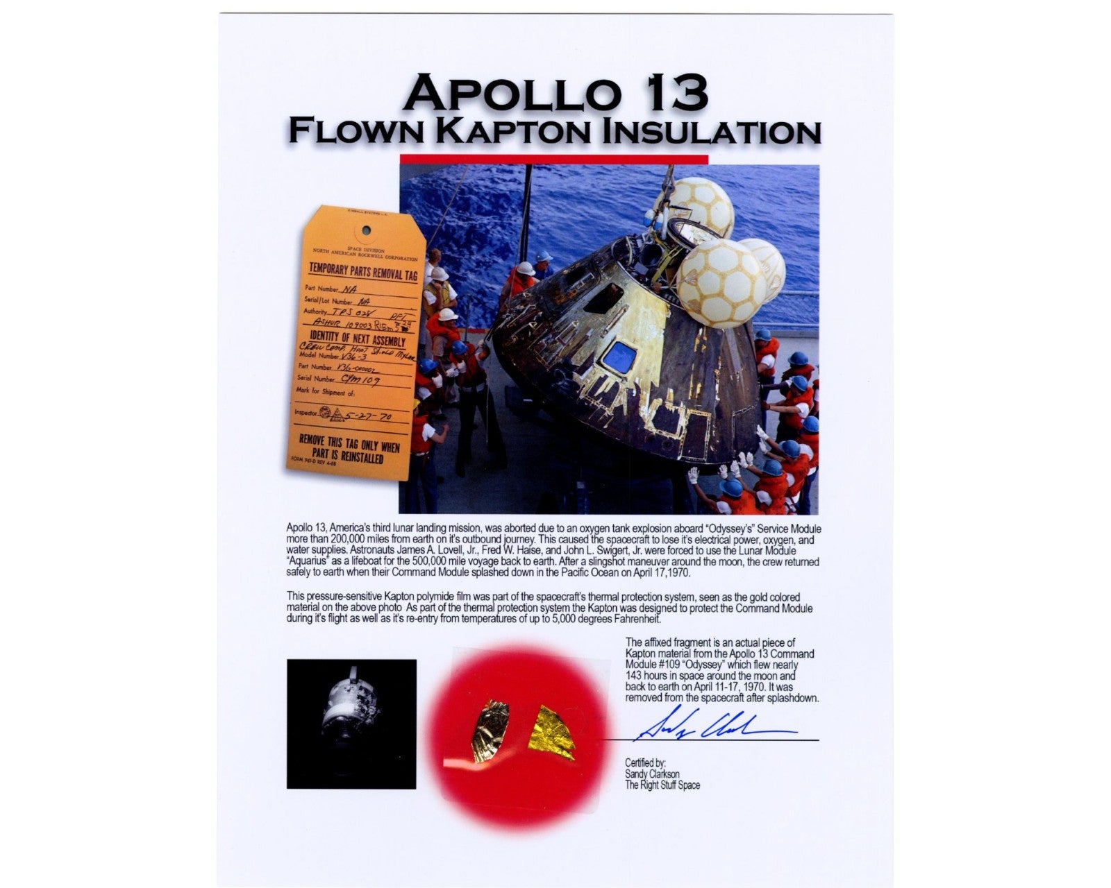 Original Piece of Apollo 13 Flown Kapton Foil / Insulation
