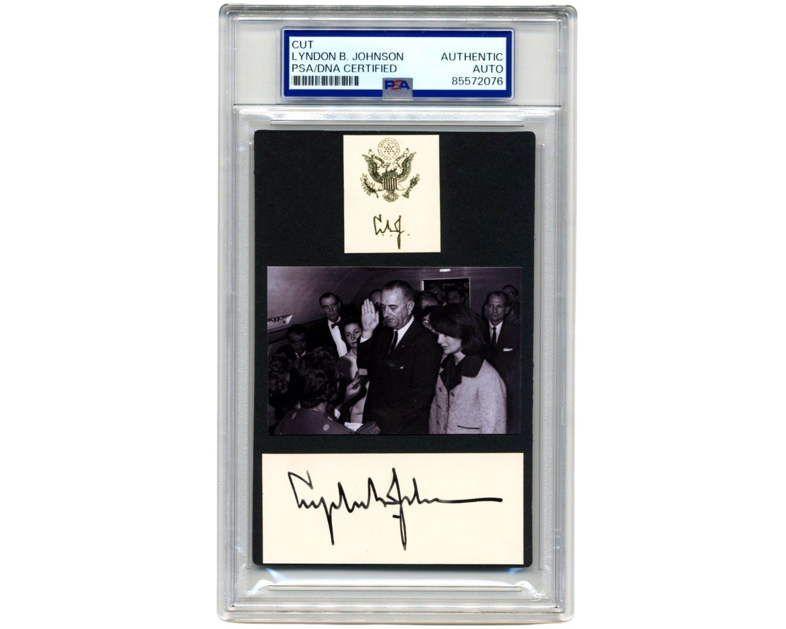 President Lyndon Johnson Signed Cut Display, JFK, Jackie Assassination Image PSA