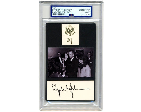 President Lyndon Johnson Signed Cut Display, JFK, Jackie Assassination Image PSA