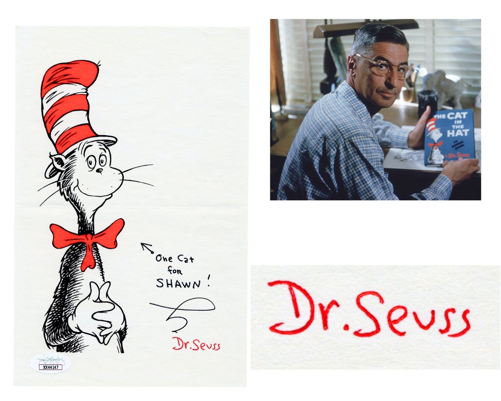 Dr. Seuss Boldly Signed "Cat in the Hat" JSA Auto "One Cat For Shawn!