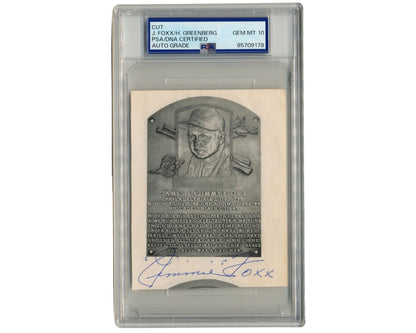 Jimmie Foxx & Hank Greenberg Signed Cut "HOF Plaque" PSA Gem Mint 10
