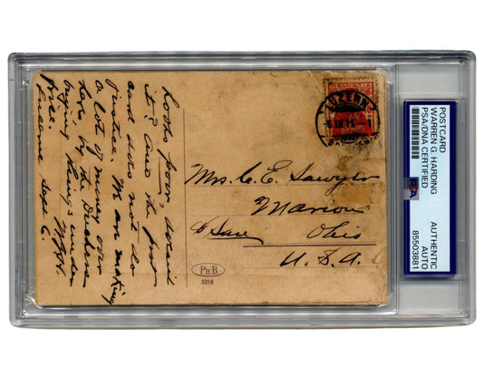President Warren G. Harding Signed Note on Postcard "Making Alot of Money" PSA