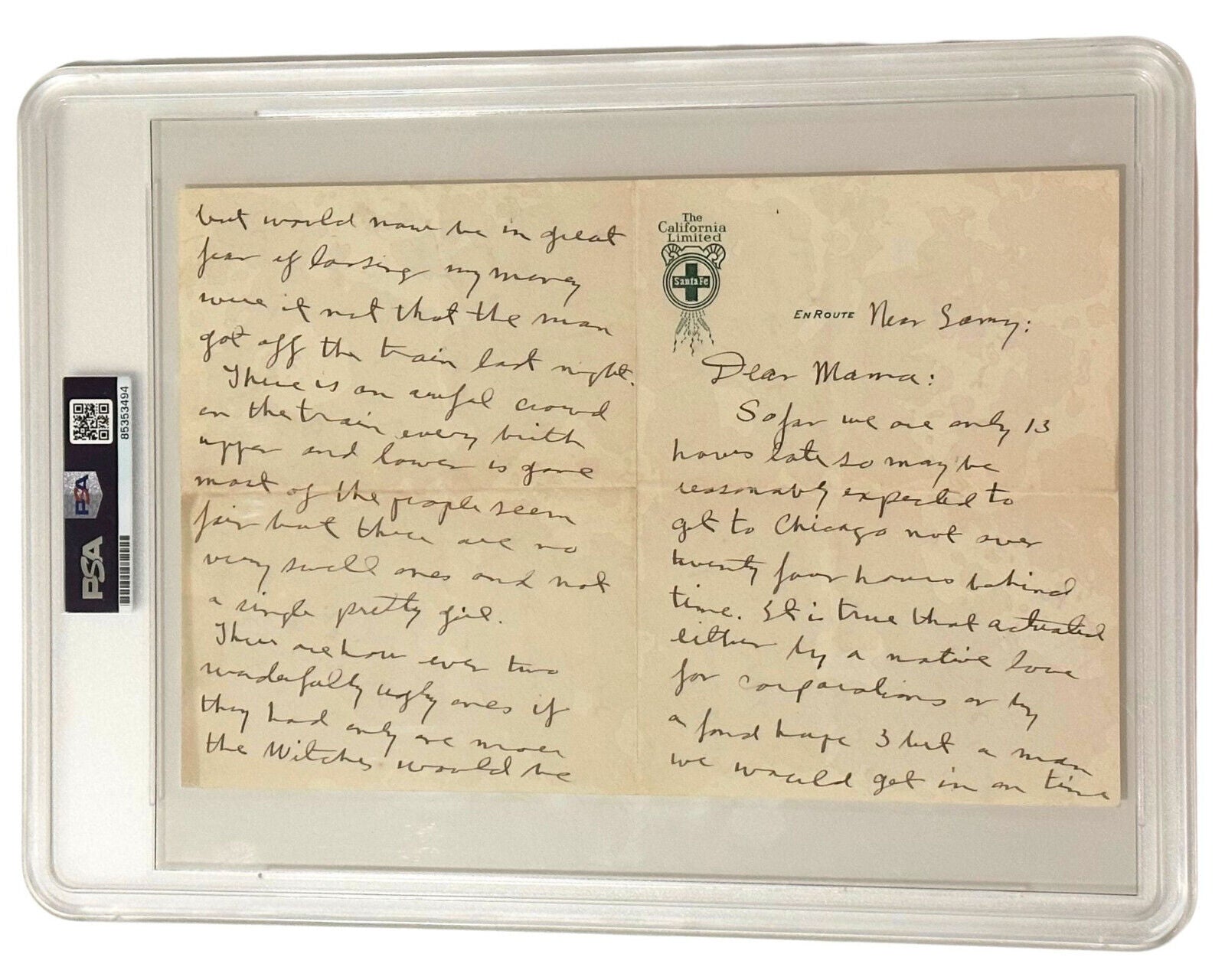 George S. Patton Signed Letter on "wonderfully ugly" Girls on Train! PSA Mint 9